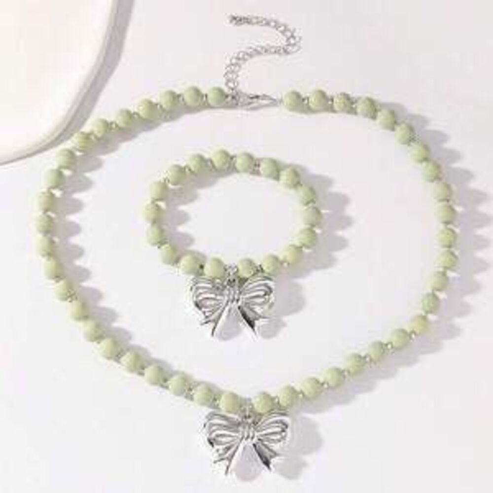 2PC Bow Pendant 's Necklace Set With A Simple Unique And Jewelry Set Gift